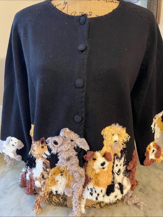 Michael Simon Sweaters - Michael Simon Black Knit Dogs Design Fabulous Vintage Cardigan Gorgeous Piece! M